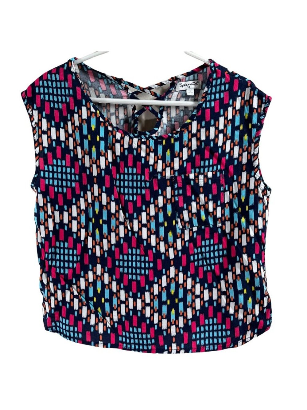 Splendid Girls Sleeveless Top Size 12 Navy Pink Geometric Tank